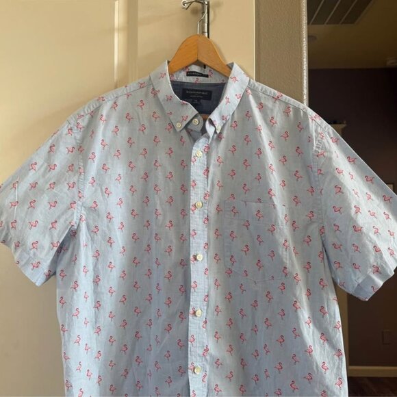 Banana Republic Men's Cotton Short Sleeve‎ Casual Button Down Flamingo Shirt-XL - Picture 7 of 8